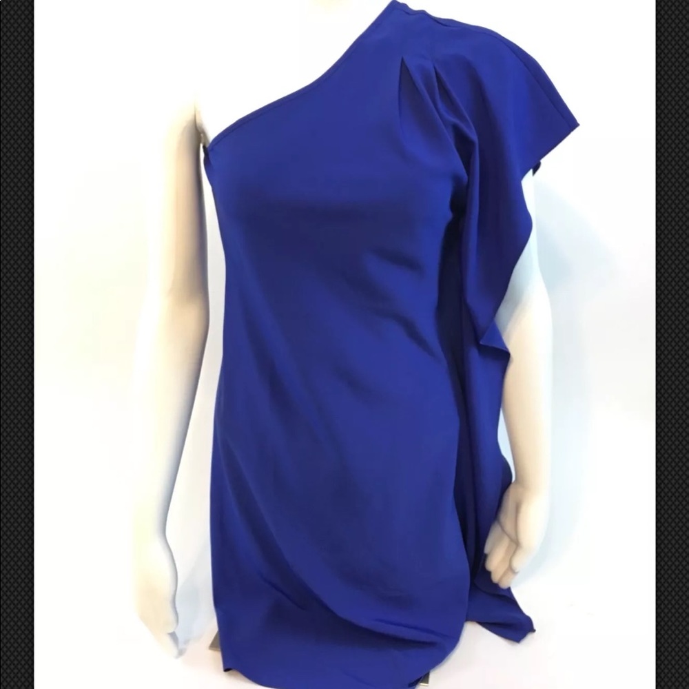 one shoulder cocktail blue ruffled cocktail dress